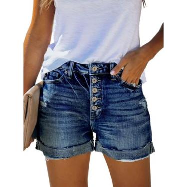Imagem de Shorts jeans Onlypuff para mulheres de cintura alta, azul M