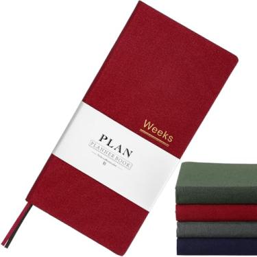 Imagem de Fuyoooo 1 agenda portátil semanal sem data, mês, semana, mini caderno fino, agenda para escritório de estudantes viajantes (vermelho brilhante)