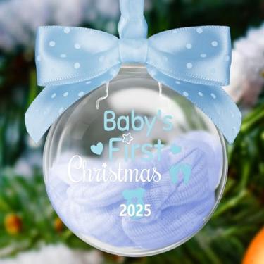Imagem de Motionchic Enfeites azuis do primeiro Natal do bebê 2025, ornamento de estatísticas de nascimento do bebê, decorações de lembrança hospitalar para meninas e meninos, presentes para bebês 1º Natal