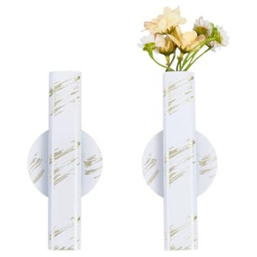 Imagem de GORGECRAFT 2 peças de vaso branco para pendurar na parede, metal, ferro, autoadesivo, plantas secas, exibição de flores secas, decorações artísticas, suportes para decoração de casa, escritório, sala