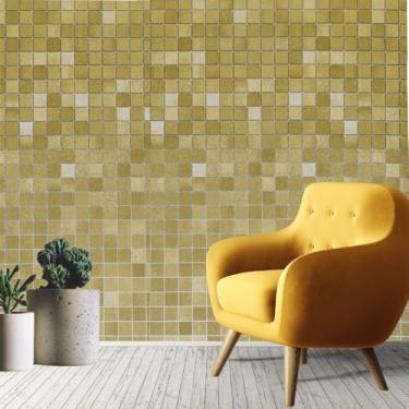 Imagem de Papel de Parede Adesivo Pastilha Mosaico Dourado 5 metros = 1 Rolo de 5m X 45cm Autocolante Cozinha Banheiro