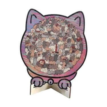 Imagem de menolana Quebra-cabeça de madeira em formato de gato, quebra-cabeça de animais em madeira, desenvolve habilidades motoras finas e coordenação, leve e, Style G