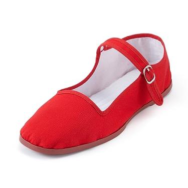 Imagem de SAEEKO Sapatilhas femininas clássicas chinesas, sapatos casuais de boneca chinesa, algodão Mary Janes, sapatos chineses de tai chi, Algodão vermelho, 40
