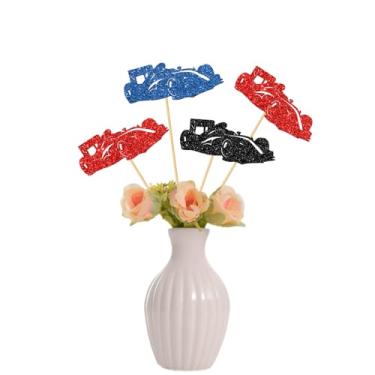Imagem de Bastões de centro de mesa de carro de corrida - Centros de mesa temáticos de corrida - Decorações de mesa de festa de aniversário para chá de bebê para adultos - Glitter 12 peças