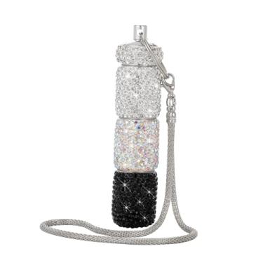 Imagem de Porta-pílulas pequeno com 3 compartimentos, porta-pílulas brilhantes com chaveiro, organizador de comprimidos de viagem, caixa de remédios para mulheres (branco + AB + preto)