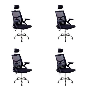 Imagem de Kit 4 Cadeiras Escritório Executiva Diretor Relax Ergonômica Com Apoio De Cabeça