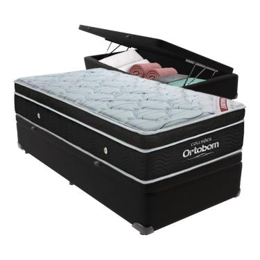 Imagem de Cama+ Box Com Bau Ortobom Colchão Solteiro Com Molas Ensacadas Preto