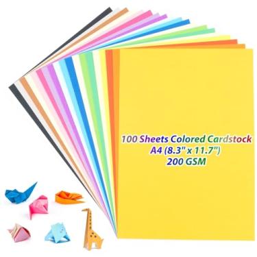 Imagem de Cartolina, papel cartonado de 200 g/m², folhas 200 A4, papel 29 x 20 cm, 20 cores multicoloridas, cartões coloridos para origami, álbuns, artesanato, impressão