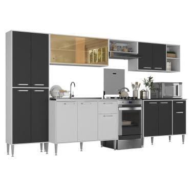 Imagem de Armário De Cozinha Completa 6 Pçs Com Balcão Gabinete Siena Multimóveis Mp2243 Branco preto