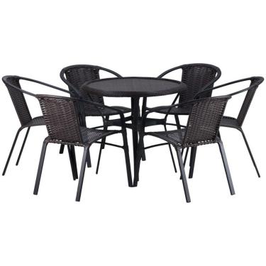 Imagem de 6 Cadeiras E Mesa Floripa Tampo Tramado Alumínio Trama Preto