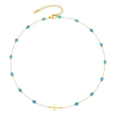 Imagem de Colar turquesa olho turco dourado - colares de contas turquesa banhada a ouro 14K, joia ocidental de proteção dourada não manchada, moda boho, olho turco, gargantilha para mulheres, namorada, irmã