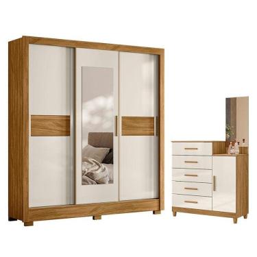 Imagem de Guarda Roupa Casal Bahamas E Cômoda Lisboa Freijó Off White– Moval