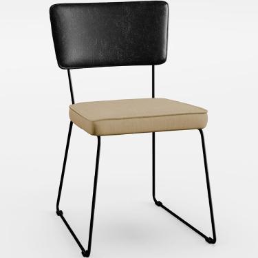 Imagem de Cadeira Estofada Sala Jantar Preto Linho Bege Escuro