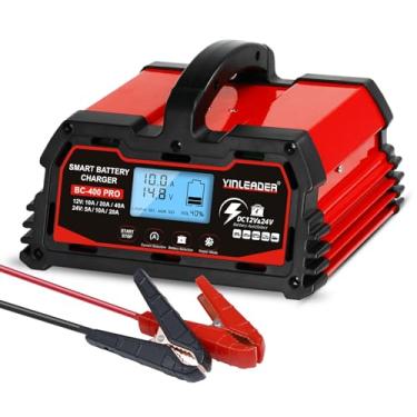 Imagem de Carregador de bateria 40A, carregador inteligente de chumbo-ácido 12V/24V, carregador de bateria de carro LiFePO4 de 12 V, mantenedor automático de bateria para carro, motocicleta, cortador de grama e