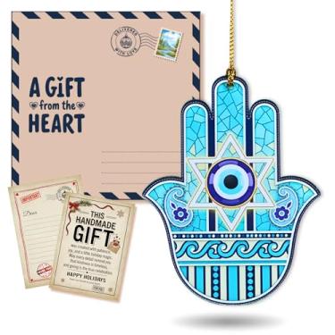 Imagem de Ornamento de Hanukkah, presentes judaicos de mão Hamsa – Ornamento de estrela de Davi em acrílico, decoração de feriado judaica, enfeite de Natal judaico para árvore, presentes espirituais para casa
