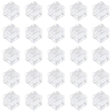 Imagem de BLLNDX 25 peças de cubos de gelo de plástico realistas de 2,5 cm, enchimento de vaso de cristal acrílico de gelo artificial transparente para decoração de mesa de adereços de fotografia, materiais de