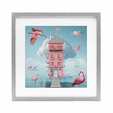 Imagem de Stupell Industries Flamingo Hotel on Water Impressão emoldurada branca sob vidro, design por Lori Lea Studios, 13 x 13