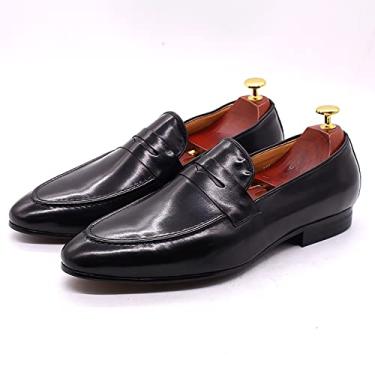 Imagem de Mocassim de couro masculino casual liso leve casual mocassim feito à mão sem cadarço para dirigir sapatos de negócios forrado de couro mocassins sapatos