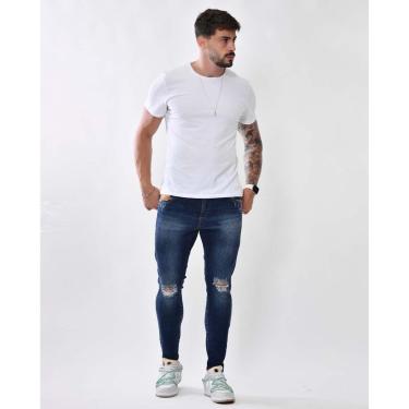 Imagem de CALÇA JEANS MASCULINA ESCURA SUPER SKINNY RASGADA NO JOELHO-Masculino
