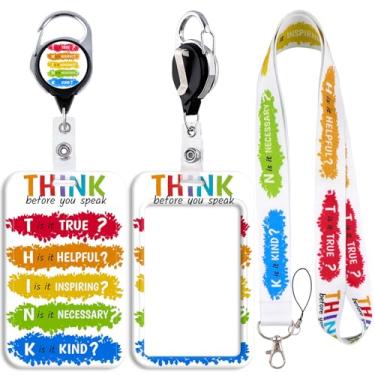 Imagem de Cordão com porta-crachá de identidade, clipe retrátil "Think Before...", cordões fofos para crachás de identificação, chaveiro para chaveiro, mulheres, meninas, escola, professora, enfermeira