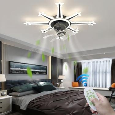 Imagem de Ventiladores de teto modernos com luzes e controle remoto, dimerizáveis, de perfil baixo, para instalação embutida, sem pás, com ajuste contínuo de temperatura de cor e 6 velocidades, motor