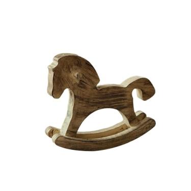 Imagem de BLWOTMOR Cavalo de Balanço de Madeira, Peça Decorativa para Casa, Artesanato, Brinquedo de Mesa, Centro de Mesa, Presente Ideal para As Festas de Fim de Ano, D, Marrom, Tamanho real