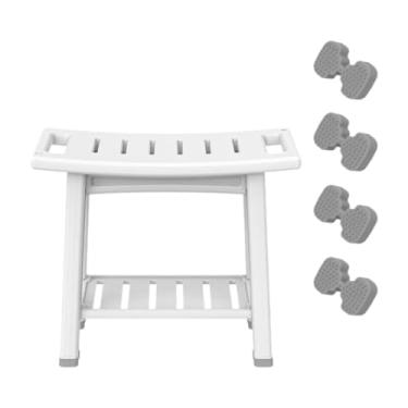 Imagem de Zialofi Banco de chuveiro, cadeira de banho SPA, apoio para os pés, prateleira de armazenamento, assento de banheiro para ambientes internos e externos, sala, Branco