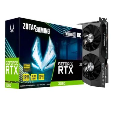 Imagem de Placa de Vídeo Zotac NVIDIA GeForce Gaming RTX 3060 Twin Edge OC, 12GB GDDR6, 15Gbps, Ray Tracing - ZT-A30600H-10M