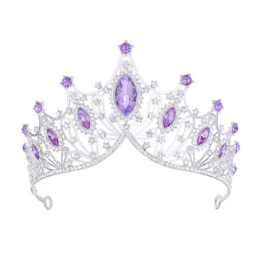 Imagem de Tiaras e coroas de cristal para mulheres - acessórios de cabelo de coroa de princesa para festa de casamento e aniversário - acessórios de strass de noiva (roxo prateado)