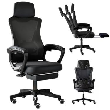 Imagem de Cadeira Gamer Escritório Reclinável com Apoio para Pés - Ergonômica, Mesh, 150kg, Inclinação 135° e 360° Giro(Preto)