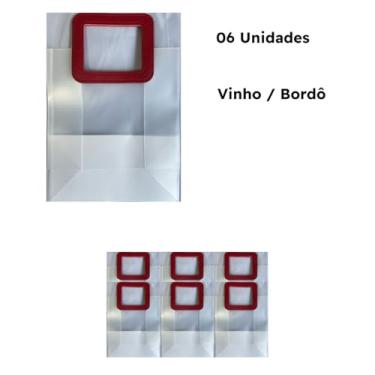 Imagem de Kit com 06 Embalagem para Presente 27x12x23cm Sacola Transparente Fosco Impermeávelcom Alça Quadrada em Couro (Bordô)