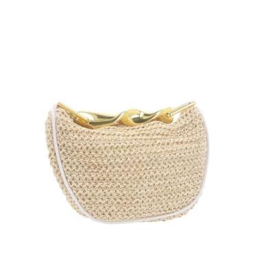 Imagem de Bolsa em Ráfia  Com Alça Metalizada Dourada - BAUARTE, Bege