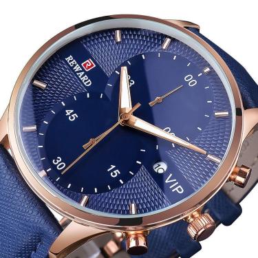 Imagem de Relógio Preto Dourado De Luxo - Cronômetro Com Pulseira De Couro Rosa Dourado Azul