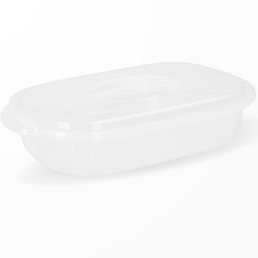 Imagem de Travessa Plástica 2L com Tampa para Micro-ondas – Pote Retangular Multiuso Livre de BPA, Para Armazenar e Servir Alimentos
