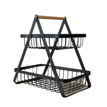 Imagem de Fruteira De Mesa 2 Andares Ferro E Bambu Organizador(PRETO DUPLA TAM.P)