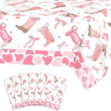 Imagem de Avezano 6 peças de decorações de festa de aniversário de vaqueira, botas de laço rosa, toalhas de mesa descartáveis para chá de bebê de cowgirl ocidental, decorações de despedida de solteira, 272 x