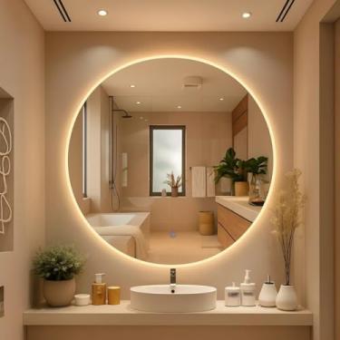 Imagem de Espelho Redondo Lopazzi 60x60cm com LED Touch – Moderno para Banheiro, Quarto e Closet Iluminação Ajustável