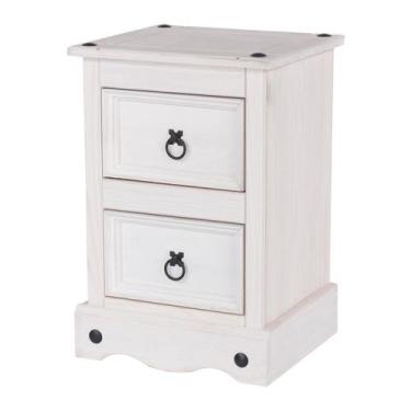 Imagem de Mesa de Cabeceira de Madeira com 2 Gavetas Branco Lavado - Pense Dentr