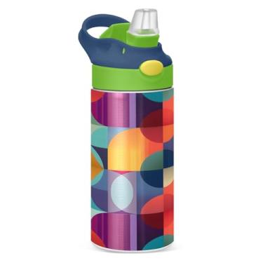 Imagem de CEBUGI Garrafas de água de fundo colorido à prova de vazamento garrafa de água infantil com canudo Garrafa de água isolada a vácuo de aço inoxidável para meninos e meninas