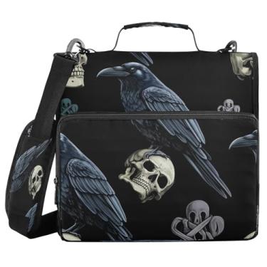 Imagem de STAYTOP Fichário escolar de caveira de Halloween com alça de ombro, anéis de vedação de 3,9 cm, capacidade para 600 folhas, pasta de arquivos expansível, vários bolsos e organizador de armazenamento