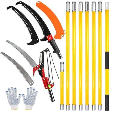 Imagem de Serra de vara de 6 m para poda de árvores, podador manual de galhos com tesoura afiada, extensível, conjunto de ferramentas de jardim (amarelo de 2,2 a 8 metros com tesoura)