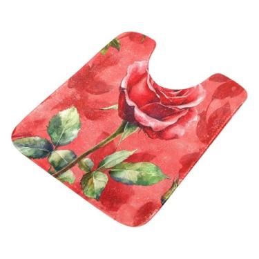 Imagem de Burbuja Tapete de banheiro rosa, tapete de banho absorvente de pelúcia macio, base antiderrapante para piso de banheiro, oval em forma de U