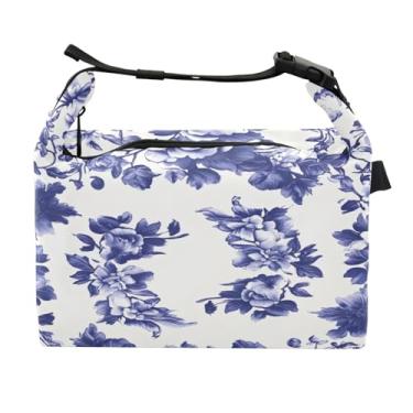 Imagem de STAYTOP Lancheira de flores retrô azul com fivela de alça, lancheira isolada para meninos e meninas, lancheira térmica para trabalho escolar