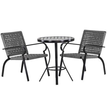 Imagem de 2 Cadeiras Corda Náutica E Mesa Tampo Ripado - Trama Prata