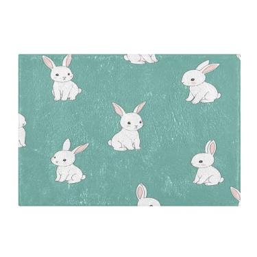 Imagem de Burbuja Tapete de banho de coelho, tapete de banheiro absorvente extra macio com suporte antiderrapante para banheiro, banheira, chuveiro, 41 x 61 cm