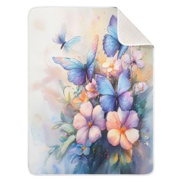 Imagem de xigua Cobertor de algodão para bebês buquê floral em aquarela, cobertor leve e macio, cobertor para berço, carrinho de bebê, cobertores de berçário, 76 x 101 cm