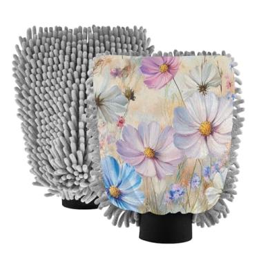 Imagem de STAYTOP Lindas luvas coloridas para lavagem de carro, 2 peças, luvas de microfibra de chenille, sem arranhões, panos de esponja de lavagem ultra absorventes para carros, limpeza doméstica - M