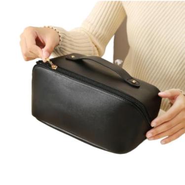 Imagem de Kit 2 Necessaire Feminina Grande Capacidade em Couro PU – Bolsa Maquiagem Impermeável e Bolsa Organizadora de Viagem(Kit 2 UNIDADES,Preto)