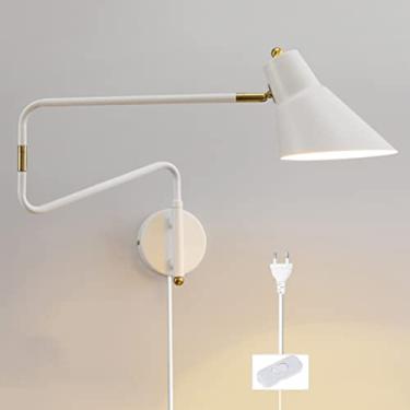 Imagem de Braço articulado com cabo de alimentação, braço longo de metal para leitura, ideal para quarto, sala de estar, cozinha, armário, hall de entrada, escritório ou sala de estudos, preto.