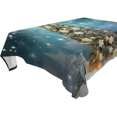 Imagem de YETTASBIN Toalha de mesa quadrada para árvore de Natal, à prova d'água, resistente a rugas, lavável para piquenique, jantar, férias, cozinha, festa, decoração, 152 x 152 cm